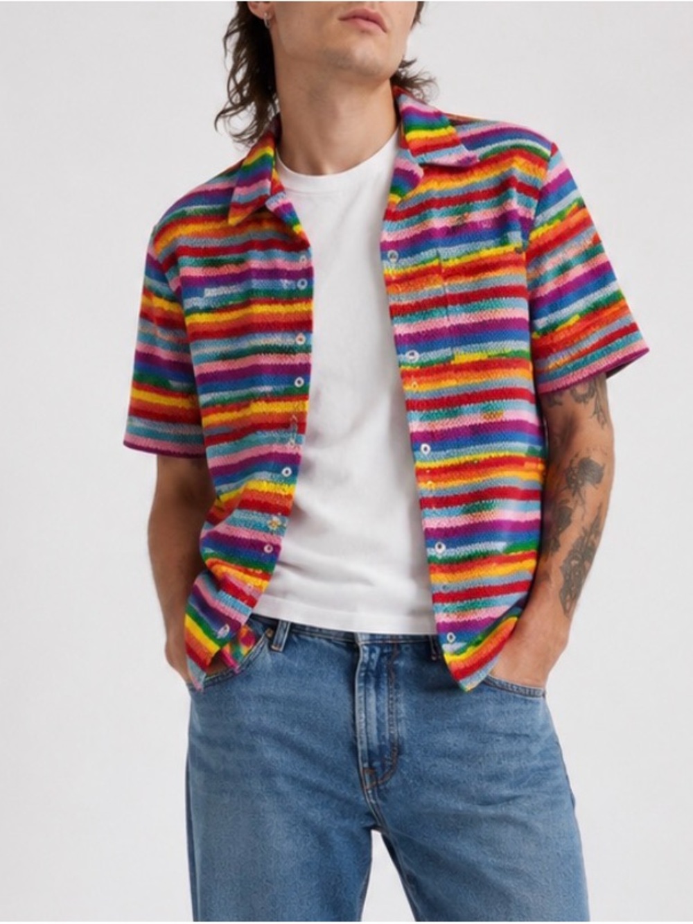 Primark Multicolor Rainbow Stripe Short-Sleeve Pride Shirt -